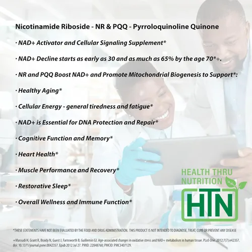 Vista 6 de Health Thru Nutrition Activador NAD+ NR con PQQ 300 mg de ribósido de nicotinamida + 20 mg PQQ Maximizador de mitocondrias Sin OMG Paquete