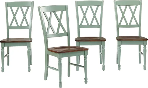 Vista 4 de Crosley Furniture Shelby - Juego de 4 sillas de comedor con respaldo en X de madera tradicional, sillas de cocina, color verde azulado envejecido