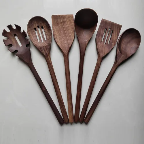Vista 11 de Utensilios de cocina de madera de nogal negro, 5 piezas, cucharas de mango largo de 14 pulgadas, juego de manualidades