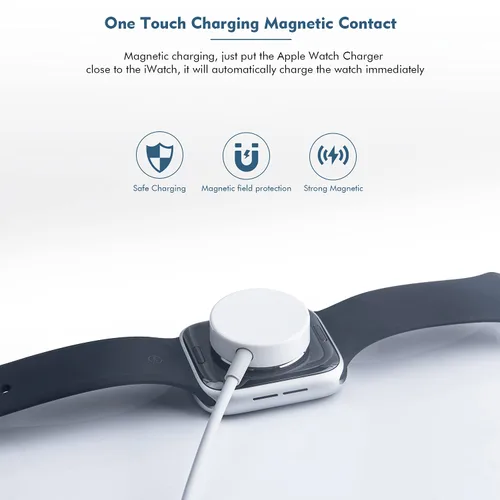 Vista 2 de Cargador de reloj para Apple Watch, 1.0 ft/1 pie corto de carga USB A inalámbrico magnético portátil cable de carga iPhone iWatch cable compatible