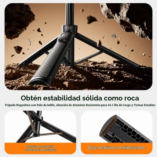 Vista 6 de Trípode magnético para teléfono, trípode ajustable y plegable de 51 pulgadas para iPhone con control remoto, fuerte soporte magnético para selfie