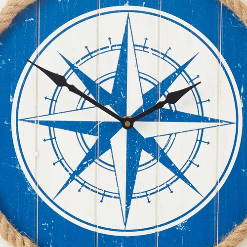 Vista 7 de Deco 79 Reloj de pared con brújula de madera con detalles de cuerda, 24 x 2 x 24 pulgadas, azul