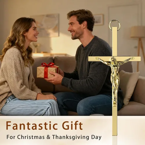 Vista 6 de KUXBET Cruz con Crucifijo, Crucifijo de Jesús en Oro Metálico, Regalo de Bolsillo de Cruz de Estrés para Aliento/Animo para Fe Cristiana, Oración
