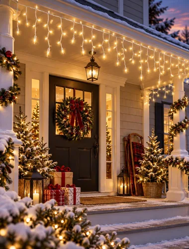 Vista 2 de 200 luces de carámbanos de Navidad, blanco cálido, cable blanco de 23 pies de largo