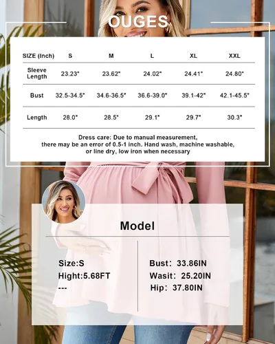 Vista 7 de OUGES Túnicas de maternidad para mujer, camisas de manga largacorta, cuello en V, ropa de maternidad para lactancia, blusa casual de embarazo
