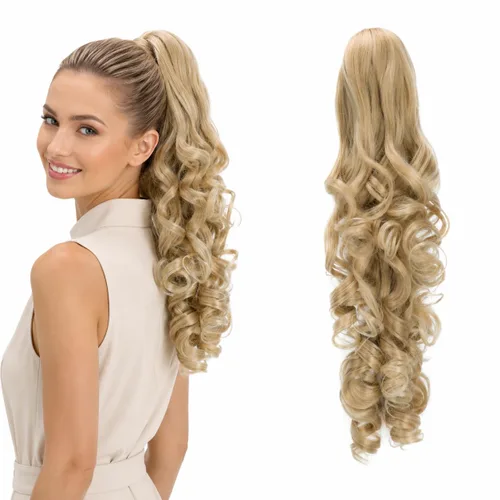 Vista 21 de Prettyshop - Extensión de cola de caballo de 24 pulgadas con clip, larga, voluminosa, ondulada, resistente al calor, color negro H63 Negro # 1 H63