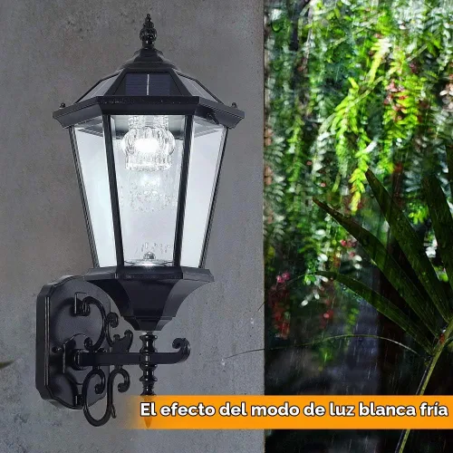 Vista 5 de Lámpara solar decorativa de pared para exteriores, linterna de pared impermeable del atardecer al amanecer, lámpara LED de montaje en pared, 21