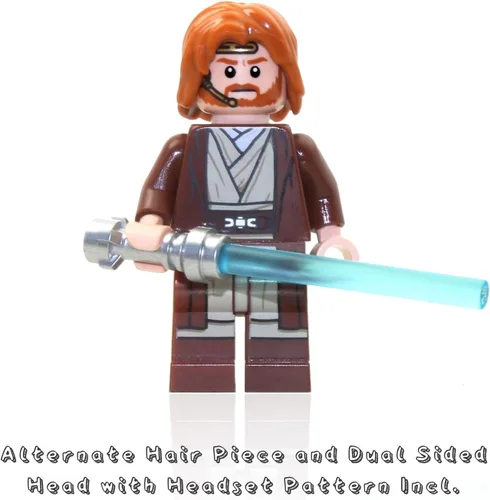 Vista 2 de LEGO Star Wars Episodio 2 - Minifigura de Clone Wars - OBI-Wan Kenobi (bata y capucha marrón) con sable de luz edición limitada