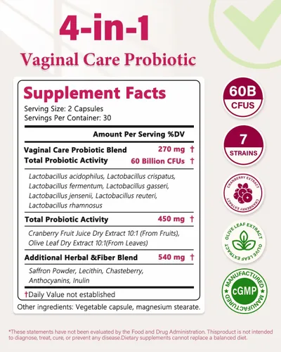 Vista 10 de Probióticos vaginales para mujeres, equilibrio de pH y apoyo de olores saludables con lactobacillus, prebióticos y arándanos, 60 mil millones