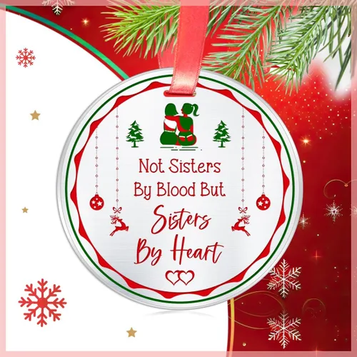 Vista 2 de Adorno de Navidad de regalo para mejores amigas, no hermanas de sangre, sino hermanas de corazón, larga distancia para mejores amigas, hermanas