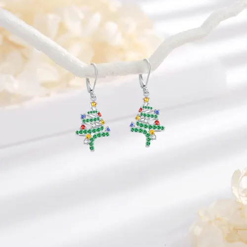 Vista 164 de Aretes colgantes de plata de ley con diseño de árbol de la vida, flor, abeja, animales, gato, colibrí, piedra lunar, turquesa, aretes con cierre