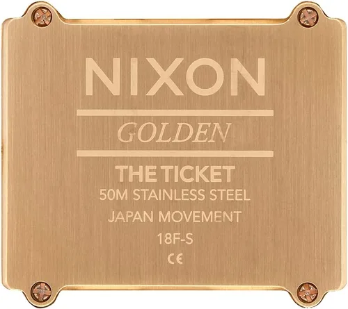 Vista 4 de Nixon Ticket A1262502-00 Reloj de acero inoxidable con esfera dorada de 1.339 in para mujer, Acetato azulnegro
