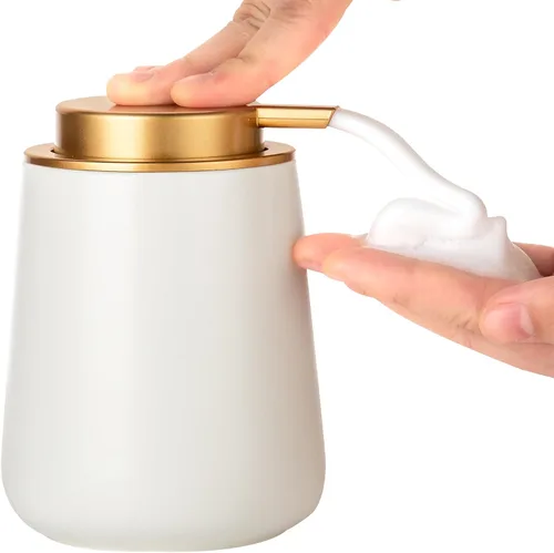 Vista 8 de Enra Dispensador de jabón espumoso, dispensador de jabón de espuma moderno de 12 onzas con bomba dorada para baño, cocina con bomba fácil