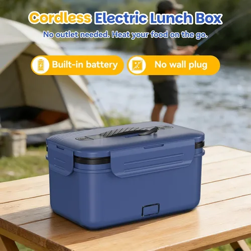 Vista 2 de Vingud Lonchera eléctrica inalámbrica para adultos, lonchera térmica recargable de 1.8 L, calentador de alimentos, lonchera portátil autocalentable