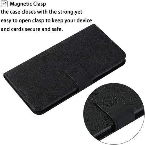 Vista 6 de Funda compatible con Samsung Galaxy A32 5G con tarjetero de cuero con tapa abatible, estampado retro con función atril, funda protectora magnética