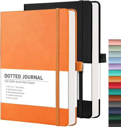 Vista 39 de RETTACY Lined Journal Notebook, 192 Numbered Pages per Pack, 5.7'' x 8.3'' 2-Pack, Leather Hardcover, 100 GSM Thick Paper, for Men & Women, Negro