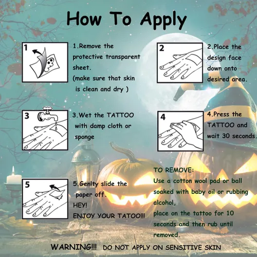 Vista 6 de CHARLENT Tatuajes temporales de brazo completo de Halloween para niños, 11 hojas de tatuajes de Halloween de brazo completo para niños y niñas
