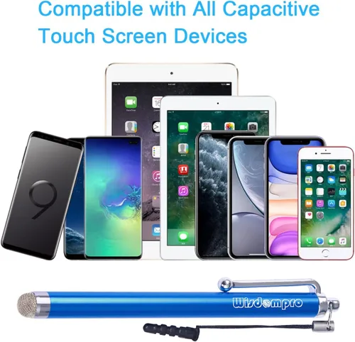 Vista 6 de Wisdompro Bolígrafos para pantallas táctiles, paquete de 9 lápices de punta de microfibra Lápiz óptico universal con correa para iPad, tableta