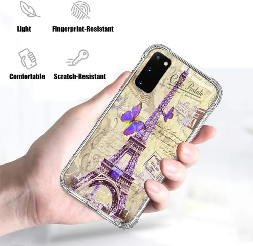 Vista 2 de Bcov Funda para Galaxy S20 5G, postal de la Torre Eiffel de París, protección contra caídas, a prueba de golpes, TPU de cuerpo completo, resistente