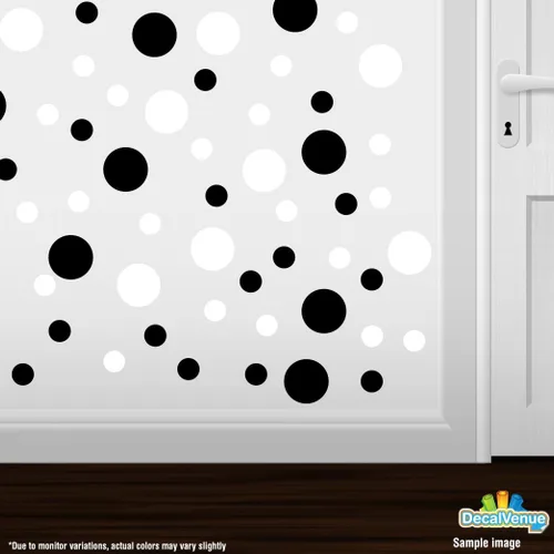 Vista 2 de Pegatinas de pared de vinilo negro/blanco, círculos de 2 y 4 pulgadas (30 calcomanías)