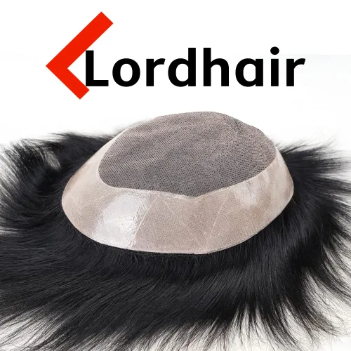 Vista 2 de Lordhair Sistema de cabello para hombres cabello humano real sistema de cabello para hombre fino mono con base de PU para hombre tupé negro 1B # 6 *