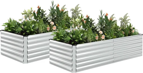 Vista 46 de NAVINE Cama de jardín elevada de 8 x 4 x 2 pies, macetas elevadas de metal grande, macetas para plantas al aire libre para verduras, flores