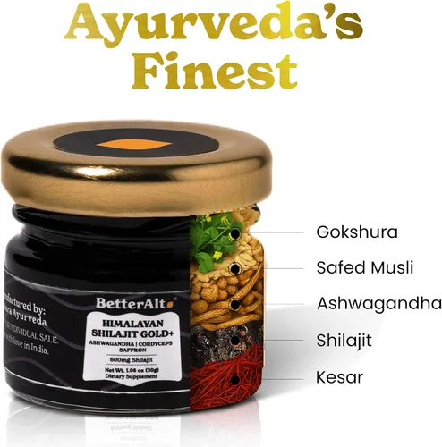 Vista 2 de Better Alt Shilajit puro del Himalaya Gold+(30gm) Mejora la recuperación y aumenta la fuerza Mezcla obtenida a 4,800 m con Ashwagandha, Safed Musli