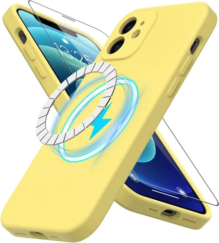 Vista 10 de DEENAKIN Funda magnética de silicona para iPhone 12 Pro con protector de pantalla, compatible con MagSafe, protección de cámara, funda protectora