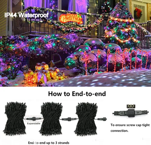 Vista 7 de LYHOPE Luces de Navidad, 98.4 pies, 300 luces LED de hadas de Navidad, luces blancas cálidas y multicolor, con control remoto, 11 modos, luces