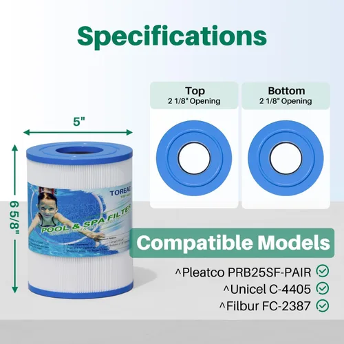 Vista 2 de TOREAD Filtro de spa PRB25SF que reemplaza a Unicel C-4405, Filbur FC-2387, PRB25SF-PAIR, R172464, APCC7062, CMP 25392-000-100, 17-2464, 817-5010