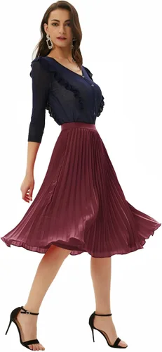 Vista 166 de GRACE KARIN - Falda plisada de gasa para mujer, con cintura alta y elástica, vuelo, corte acampanado y longitud por debajo de la rodilla