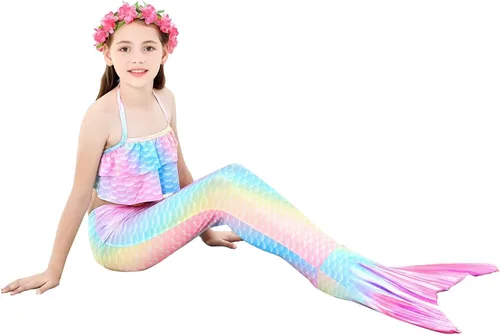 Vista 4 de GALLDEALS Conjunto de bikini de sirena para natación, cosplay con monoaleta de 5 a 6 años