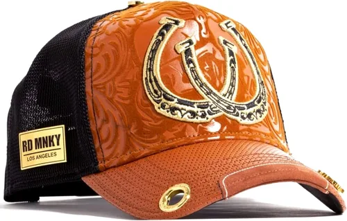 Vista 2 de Red Monkey Designs Gorra de camionero de doble herradura marrón RM1441 de edición limitada, Marrón