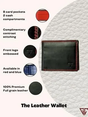 Vista 6 de Cartera para hombre de cuero de búfalo 100% con interior de contraste, Interior rojo, Cartera plegable hecha a mano