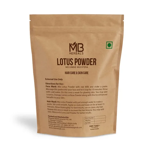 Vista 2 de MB Herbals Polvo de loto de 8 onzas / 0.5 libras / 8.01 oz Nelumbo nucifera 100% puro y natural de pétalos de flor de loto en polvo para cuidado
