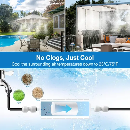 Vista 2 de Misters para exteriores para refrigeración de patio, rociador de agua exterior con filtro, 40 pies 39.4 ft. Manguera de nebulización de patio
