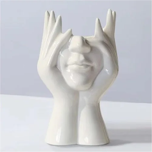 Vista 9 de Jarrón de Cara Jarrón de Cerámica Único para Habitación, Oficina, Decoración del Hogar, Dorado, A Small Boho Cute Female Form Head Bust Vase