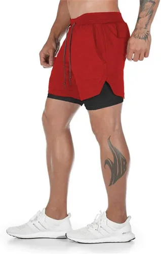 Vista 4 de Surenow - Pantalones cortos de correr para hombre, pantalones cortos 2 en 1 para entrenamiento, de 7 pulgadas, para yoga, deportes al aire libre