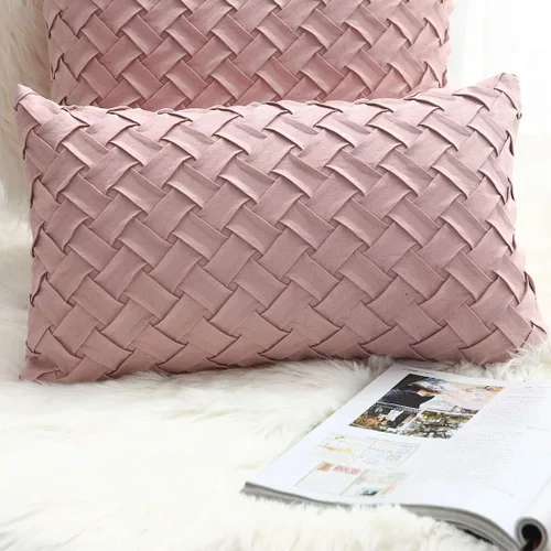 Vista 42 de vctops Funda de Almohada Decorativa con Patrón de Tejido de Canasta Boho, Gamuza Súper Suave, Funda de Cojín de Acento Cuadrada Sólida para Sillón