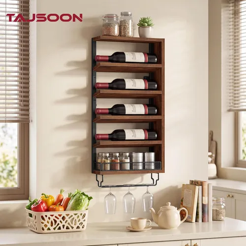 Vista 2 de Tajsoon Estante para botellas de vino, soporte para botellas, color marrón Marrón rústico