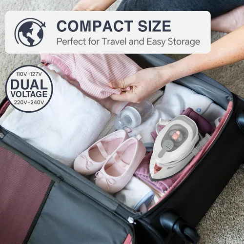 Vista 3 de BEAUTURAL Mini plancha de vapor de viaje para ropa con doble voltaje, control de temperatura, suela antiadherente y almacenamiento de cables, ideal