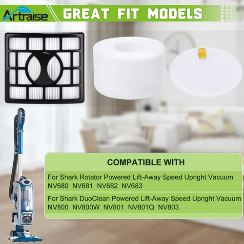 Vista 2 de Artraise Filtro de repuesto Duo Clean para Shark Rotator Powered Lift-Away Speed DuoClean Vacuum NV680 NV681 NV682 NV683 NV800 NV800W NV801 NV803