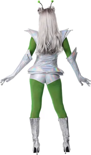 Vista 6 de Disfraz de bebé alienígena galático para mujer, atuendo prismático, traje de Halloween extraterrestre para mujer