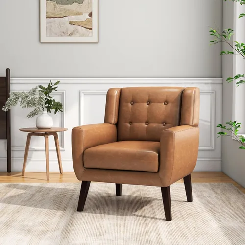 Vista 13 de Accent Chair Set of 1, Comfy Reading Armchair, Beige Linen Blend, Tufted Button Backrest, Solid Wood Frame, Upholstered Club Single Sofa Chairs