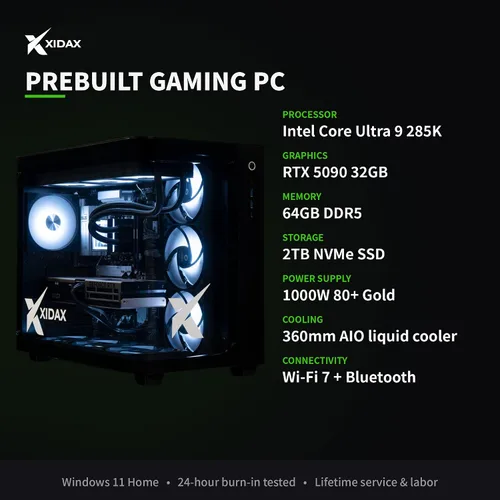 Vista 4 de XIDAX PC para juegos preconstruida, Core Ultra 9 285K, RTX 5090, 64 GB DDR5
