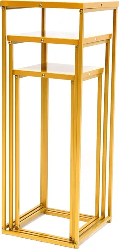 Vista 3 de LOYALHEARTDY 3 piezas de soporte de flores doradas para boda, jarrón de metal, soporte de columna, jarrón geométrico para centro de mesa, jarrón