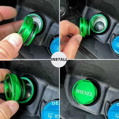 Vista 2 de Accesorio de tapa de combustible diésel magnética de aluminio pulido verde compatible con Dodge RAM 1500 2500 3500 2013-2018