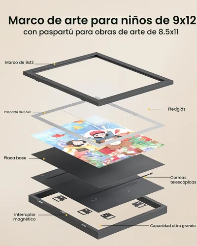 Vista 2 de BAIJIALI Marcos de arte negros para obras de arte infantiles, apertura frontal con capacidad para 150 dibujos, manualidades 3D, 2 paquetes de 8.5 x