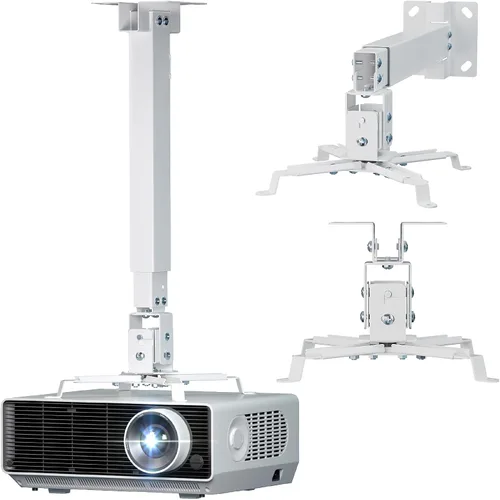 Vista 12 de WALI Soporte de techo para proyector, soporte universal para proyector de perfil bajo con brazos retráctiles y función de ajuste múltiple Blanco