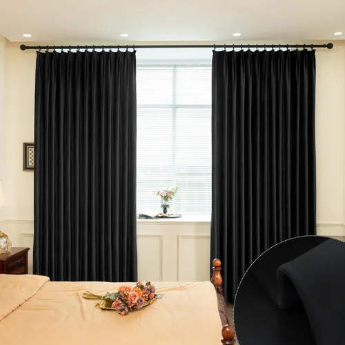 Vista 18 de MUMFAS Panel de Cortina con Pliegues Pellizcos de Terciopelo Sólido con Aislamiento Térmico 95% Opaca para Puerta de Patio para Barra Transversal
